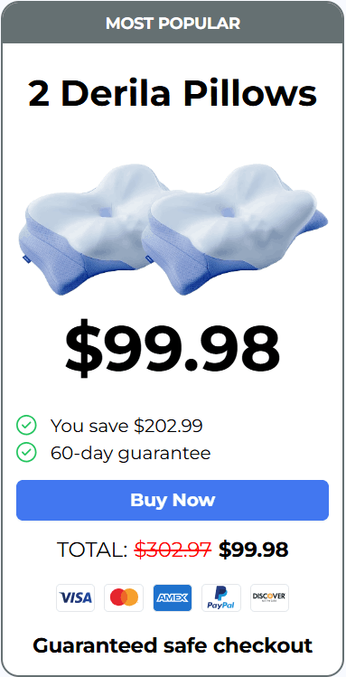 Two Derila Ergo memory foam pillows with ergonomic neck support design priced at $99.98